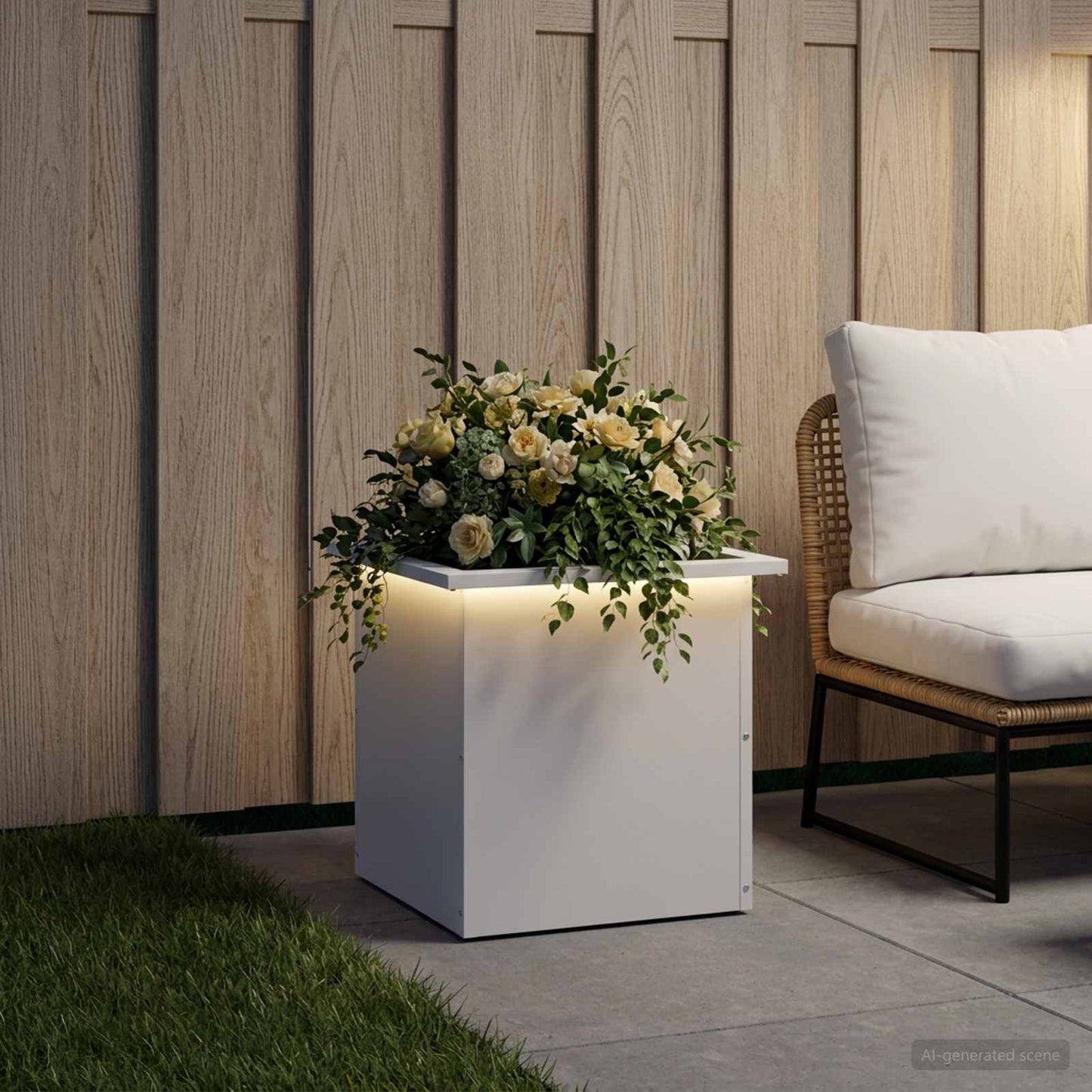 vidaXL Ζαρντινιέρα κήπου με LED Λευκό 40 x 40 x 40 cm Ατσάλι