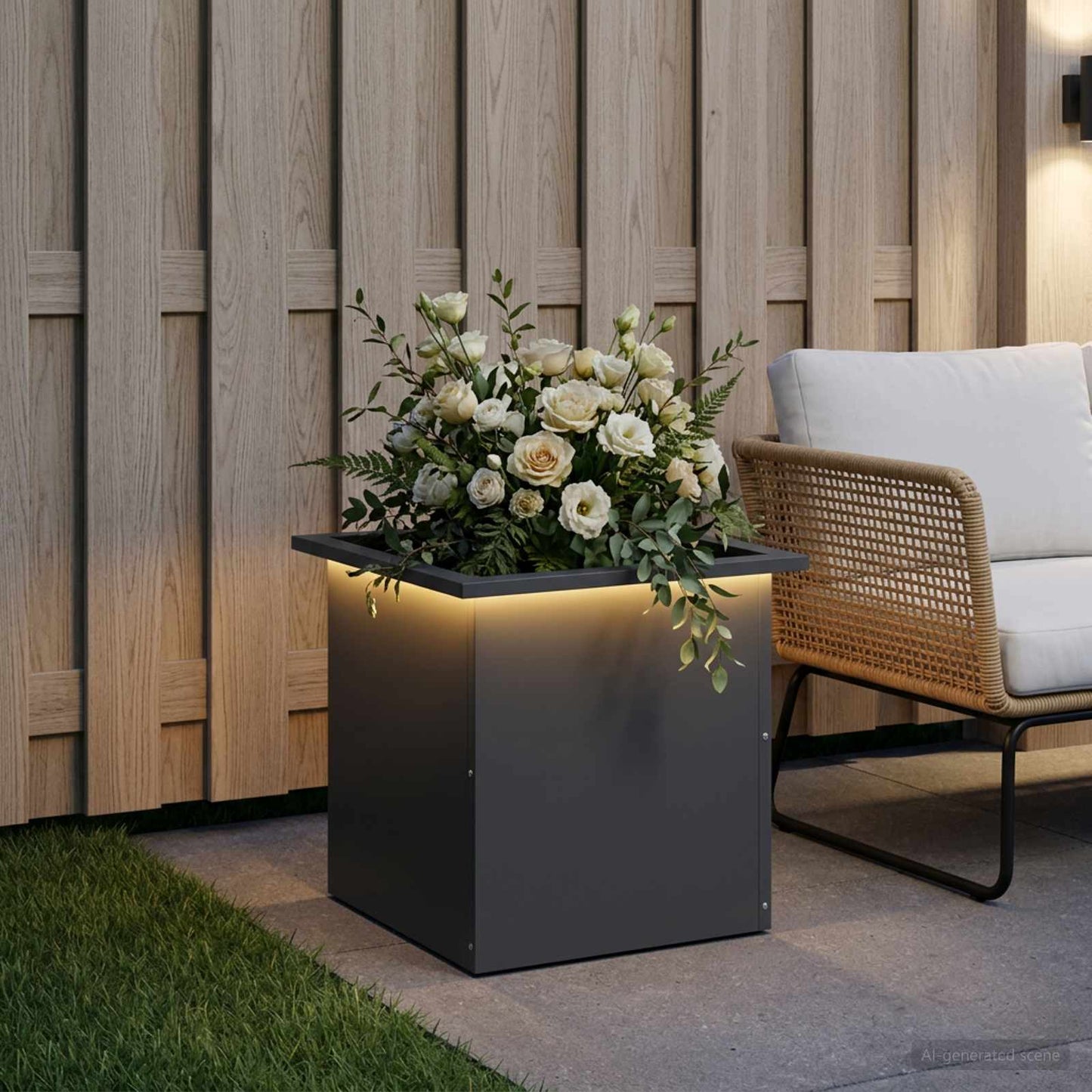 vidaXL Ζαρντινιέρα κήπου με LED Ανθρακί 40 x 40 x 40 cm Ατσάλι