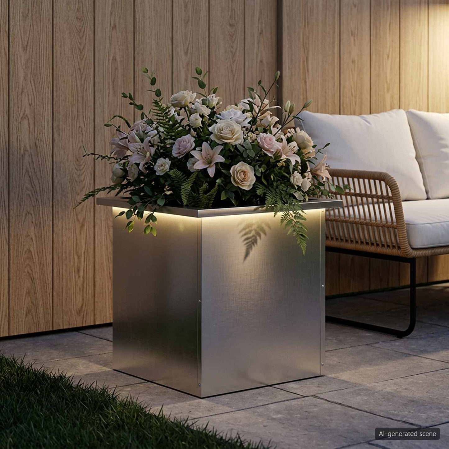 vidaXL Ζαρντινιέρα κήπου με LED Ασημί 40 x 40 x 40 cm