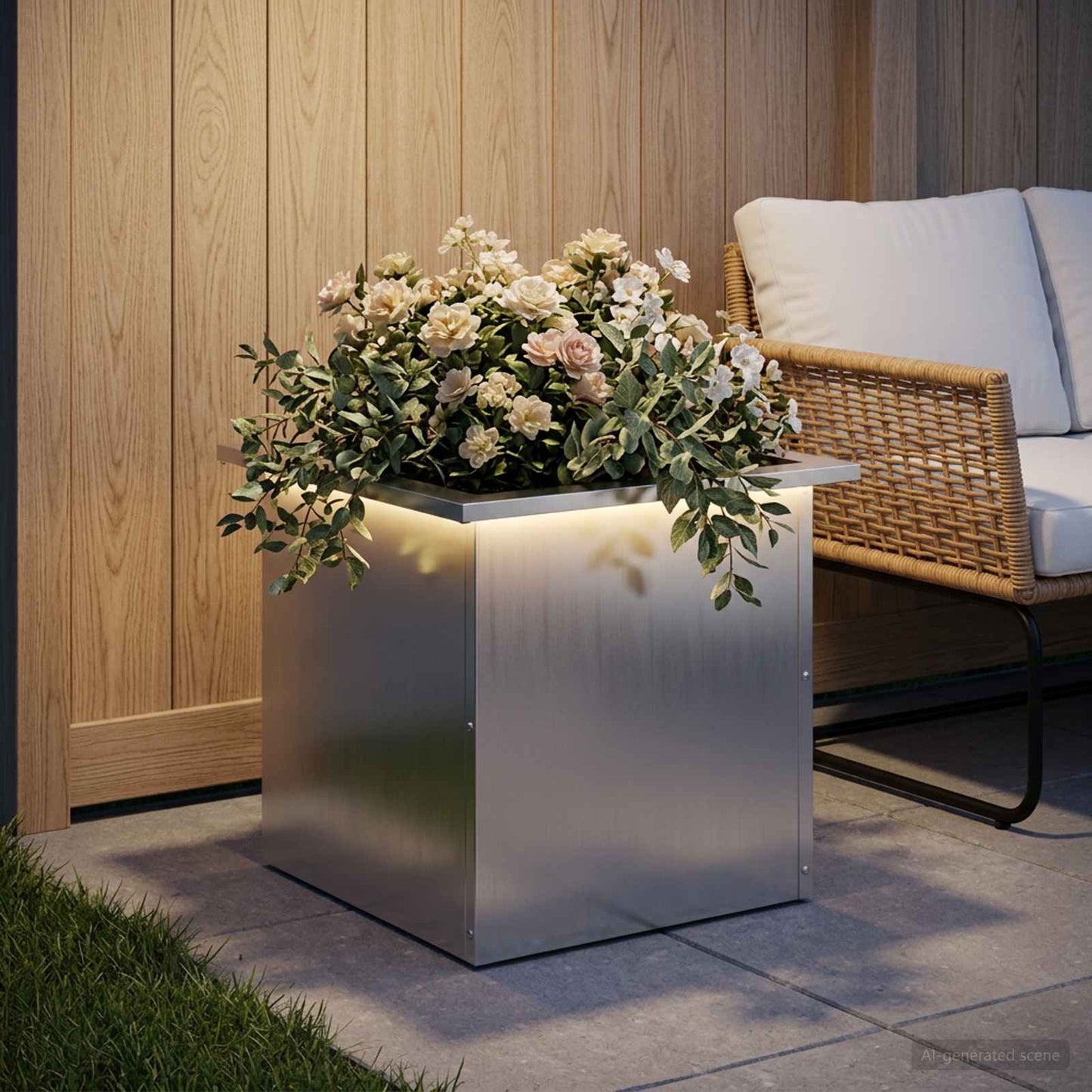 vidaXL Ζαρντινιέρα κήπου με LED Ασημί 40 x 40 x 40 cm