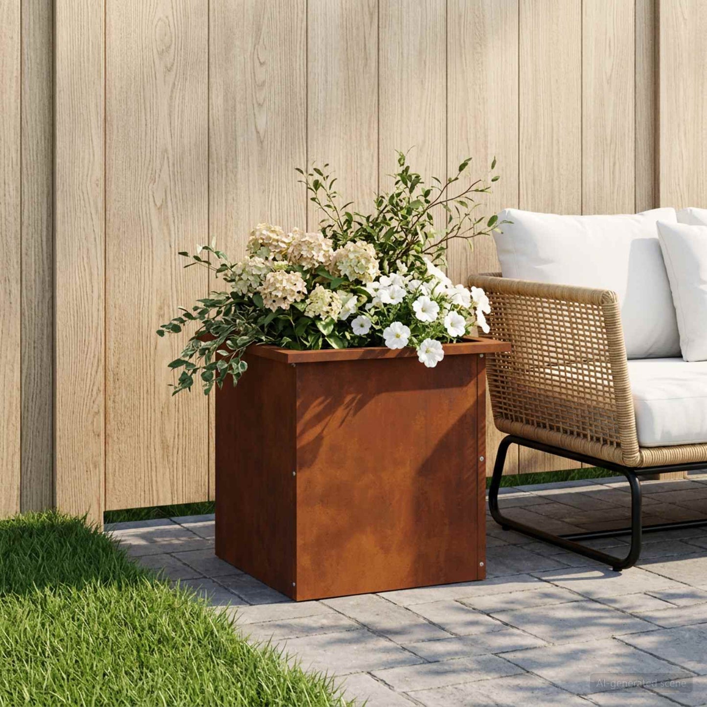 vidaXL Ζαρντινιέρα κήπου με LED Σκ rusty 40 x 40 x 40 cm