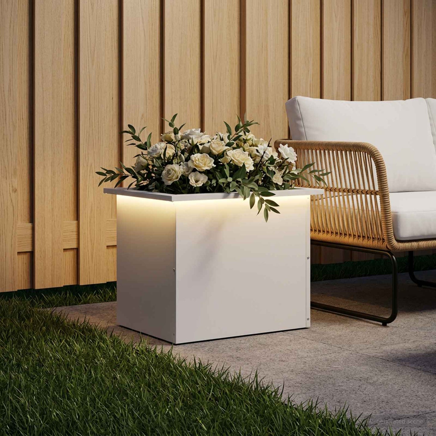vidaXL Ζαρντινιέρα κήπου με LED Λευκό 40 × 60 × 40 εκ Ατσάλι