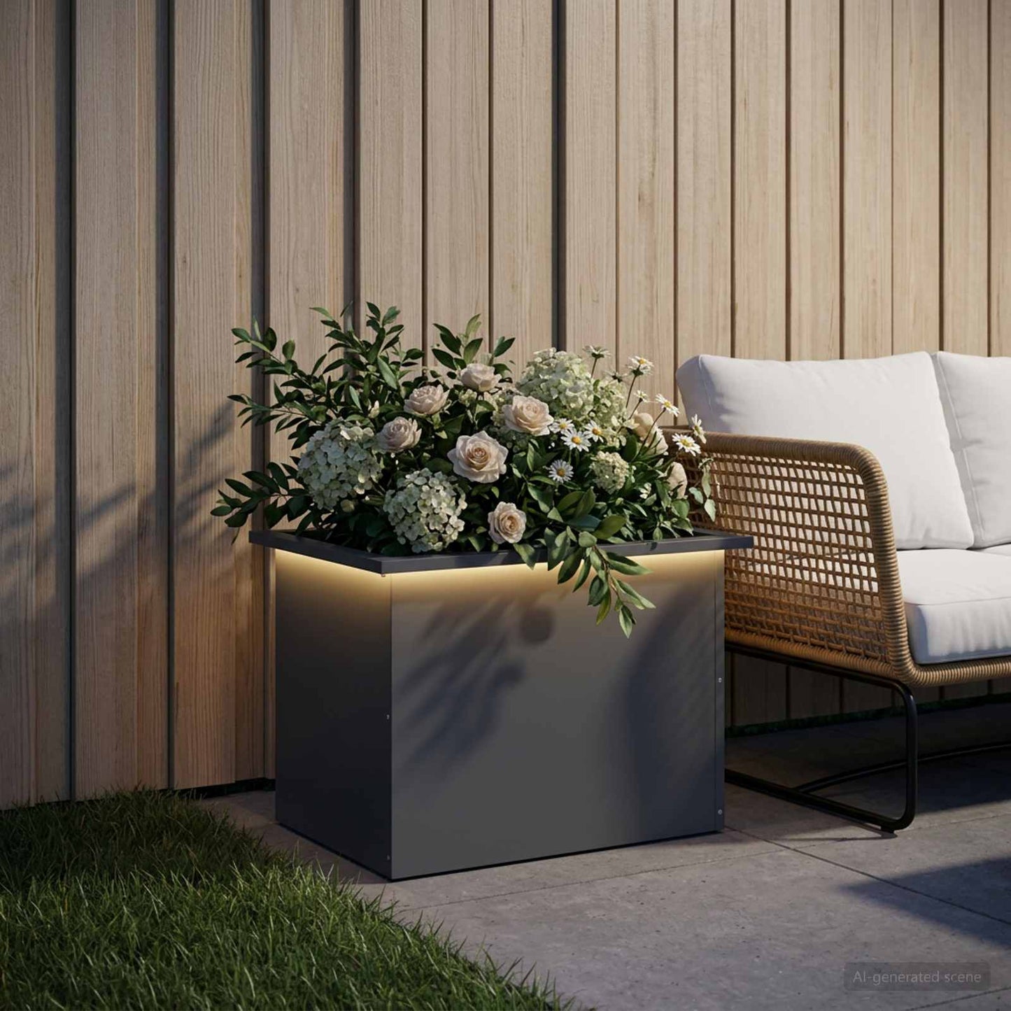 vidaXL Ζαρντινιέρα κήπου με LED Ανθρακί 40 × 60 × 40 εκ Ατσάλι
