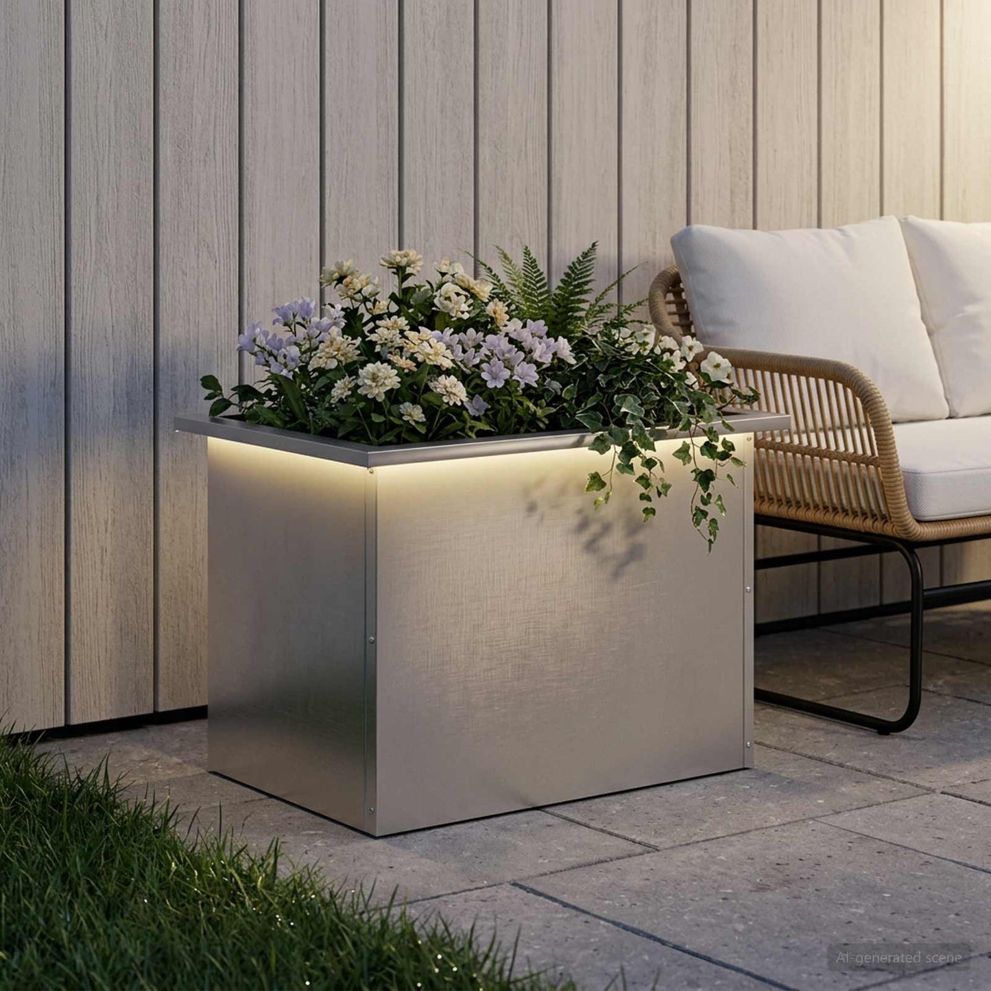 vidaXL Ζαρντινιέρα κήπου με LED Ασημί 40 × 60 × 40 εκ