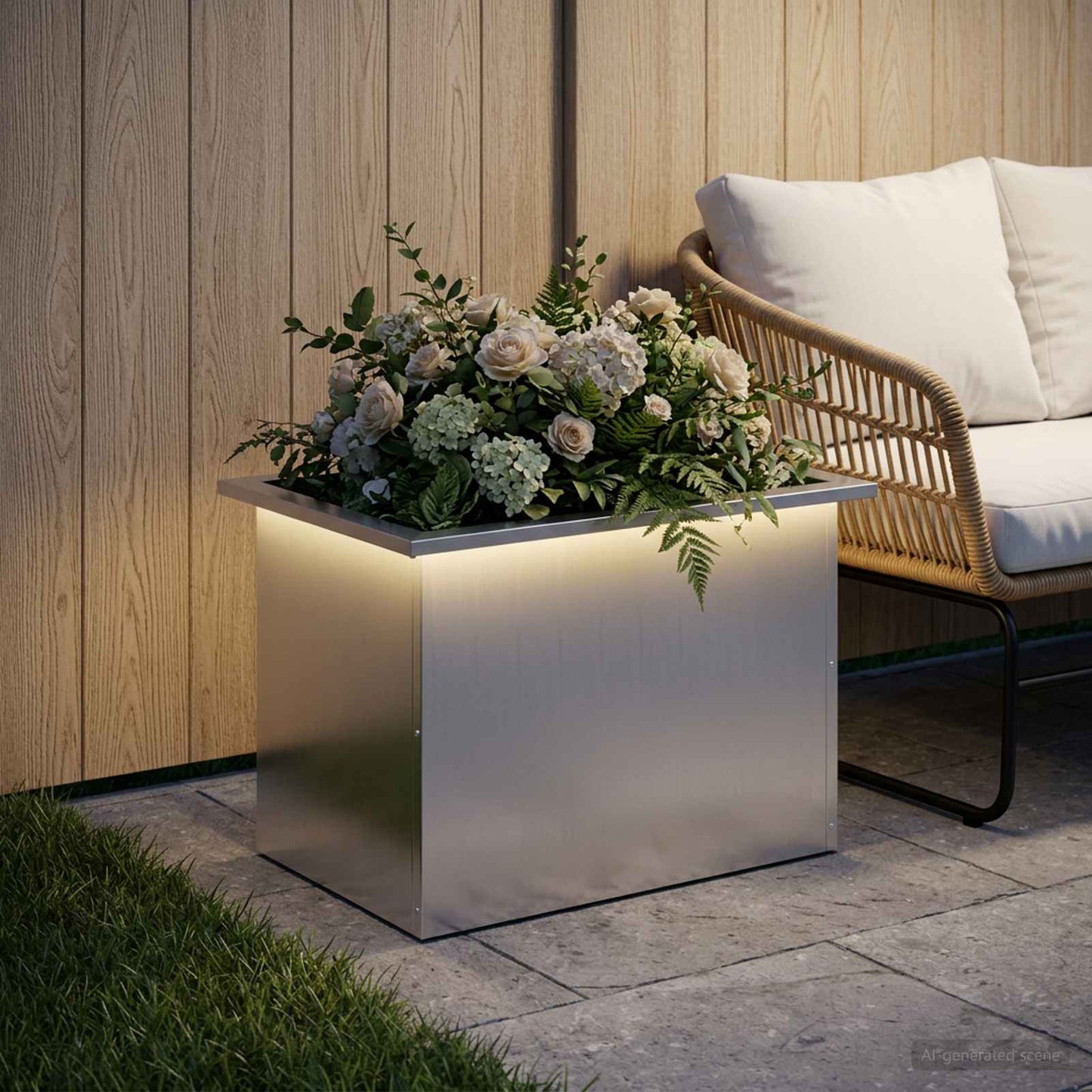 vidaXL Ζαρντινιέρα κήπου με LED Ασημί 40 × 60 × 40 εκ