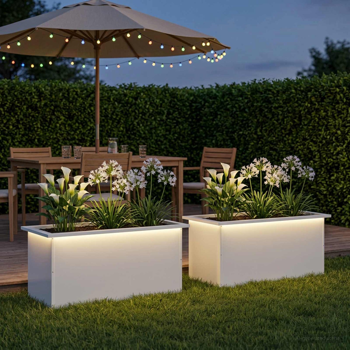 vidaXL Ζαρντινιέρα κήπου με LED 2 τμχ. Λευκό 40 x 80 x 40 cm Ατσάλι