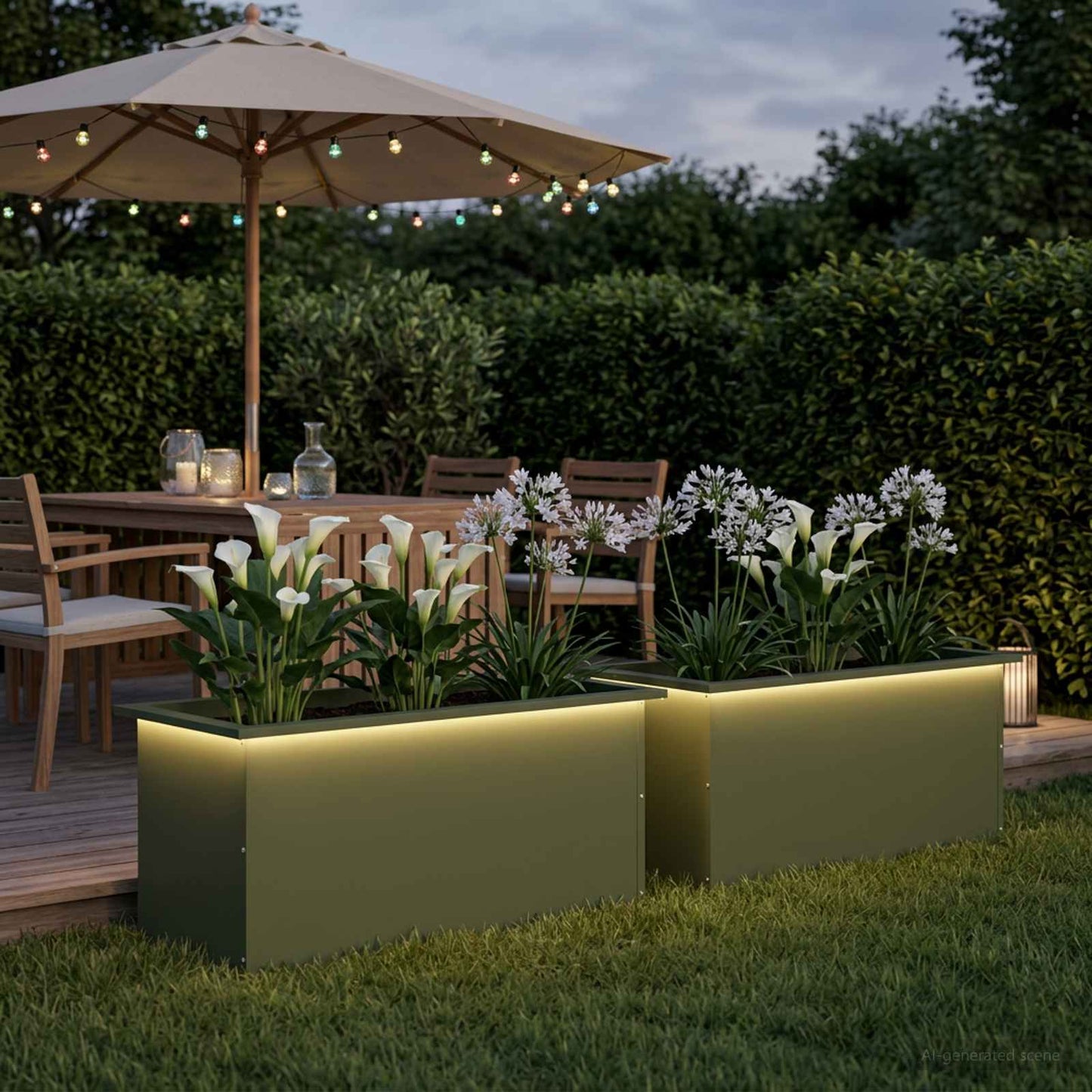 vidaXL Ζαρντινιέρα κήπου με LED 2 τμχ. Λαδί 40 x 80 x 40 cm Ατσάλι