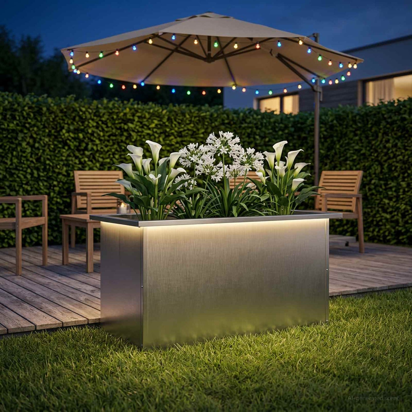 vidaXL Ζαρντινιέρα κήπου με LED Ασημί 40 x 80 x 40 cm