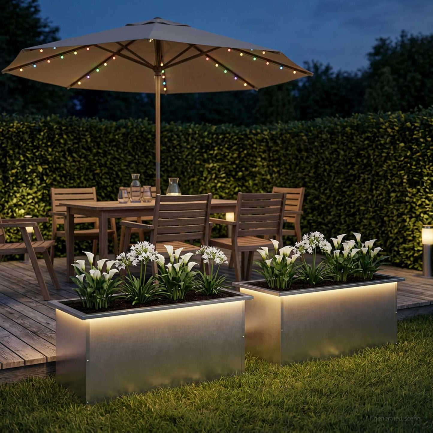 vidaXL Ζαρντινιέρα κήπου με LED 2 τμχ. Ασημί 40 x 80 x 40 cm