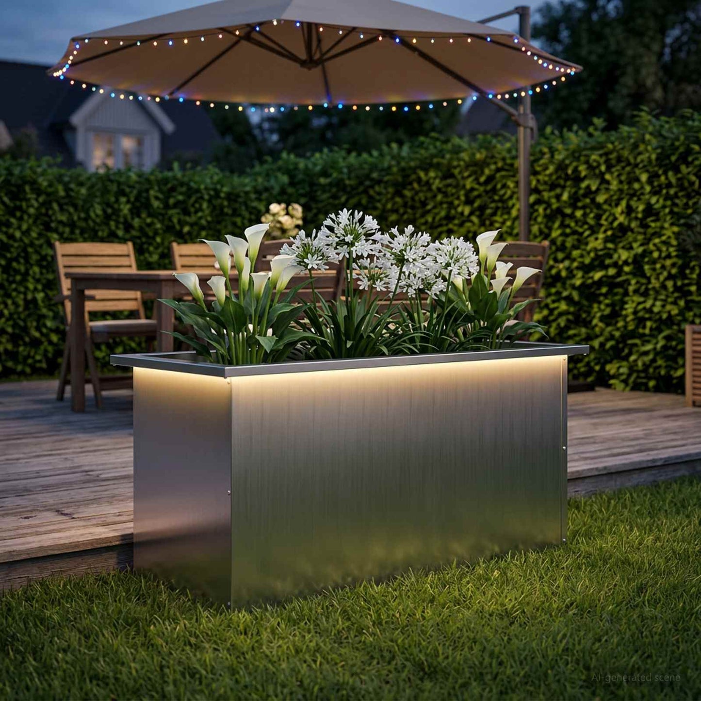 vidaXL Ζαρντινιέρα κήπου με LED Ασημί 40 x 80 x 40 cm