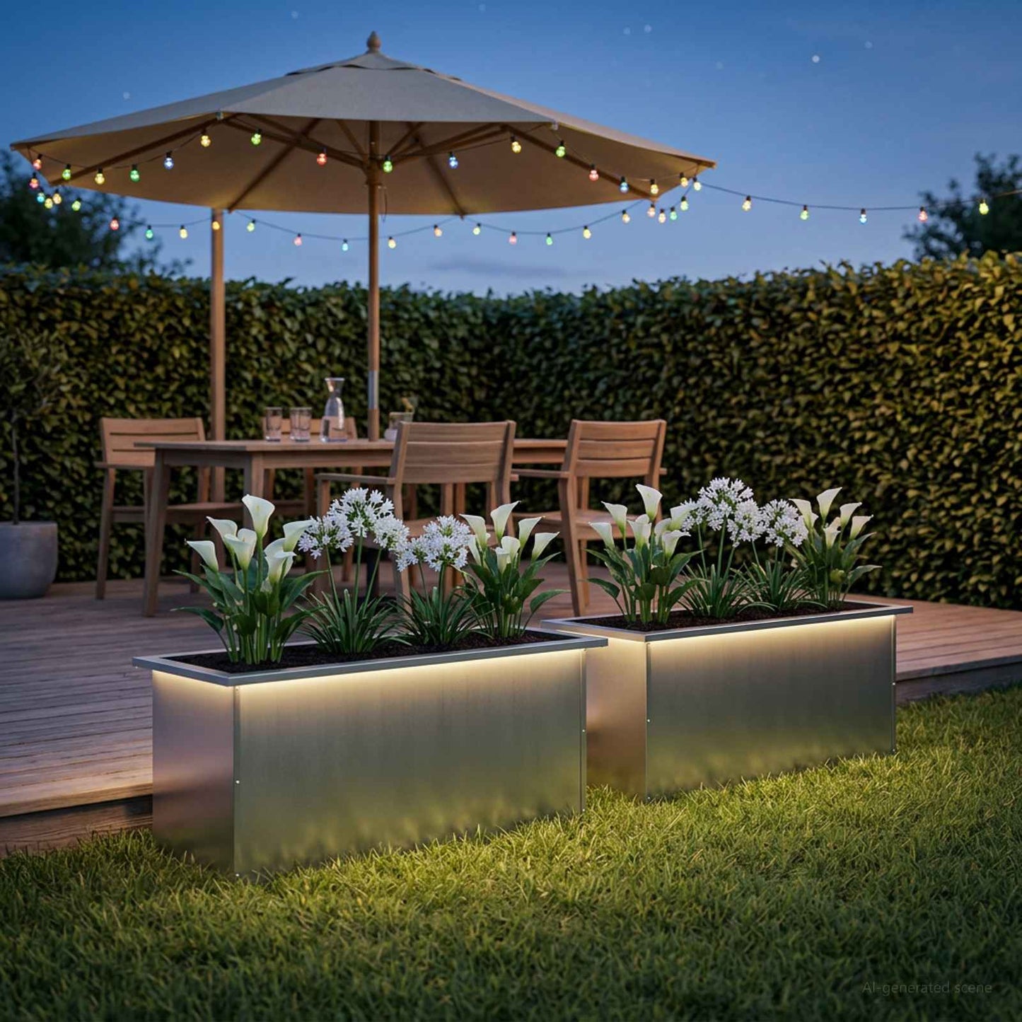vidaXL Ζαρντινιέρα κήπου με LED 2 τμχ. Ασημί 40 x 80 x 40 cm