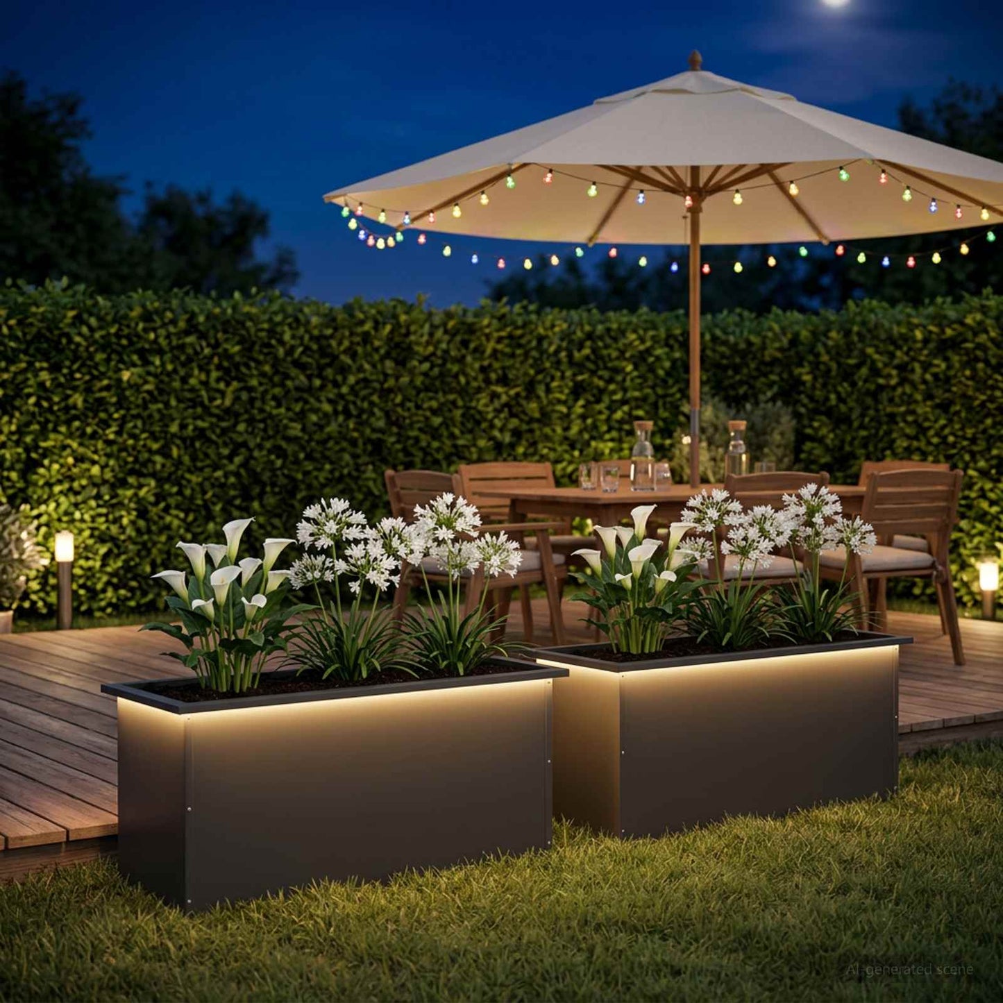 vidaXL Ζαρντινιέρα κήπου με LED 2 τμχ. Μαύρο 40 × 100 × 40 εκ Ατσάλι