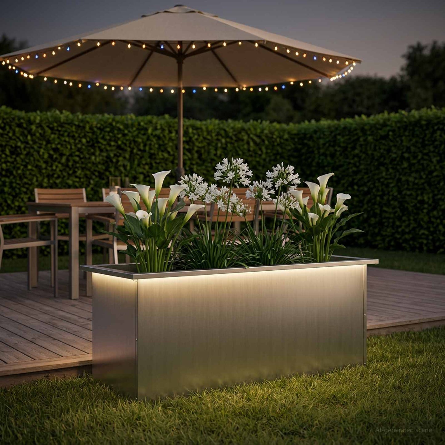 vidaXL Ζαρντινιέρα κήπου με LED Ασημί 40 x 100 x 40 εκ