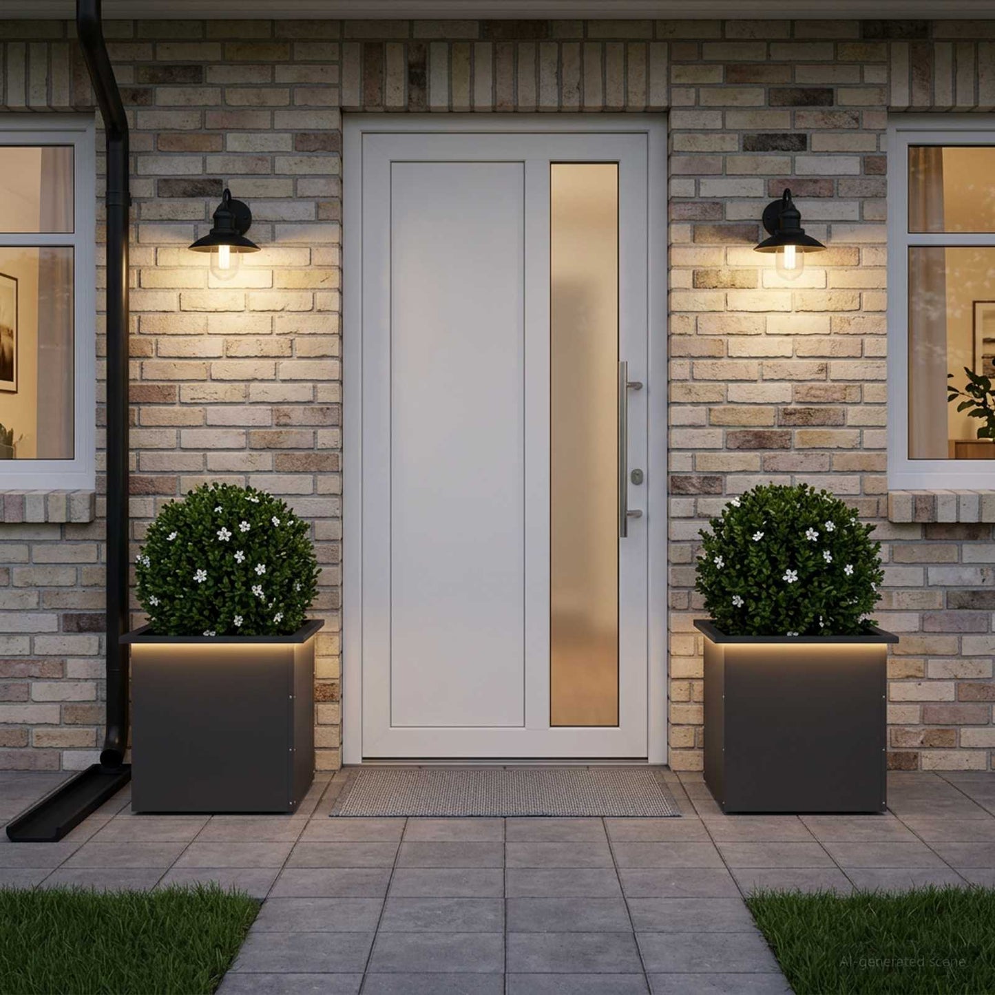vidaXL Ζαρντινιέρα κήπου με LED 2 τμχ. Μαύρο 50 × 50 × 48 εκ Ατσάλι