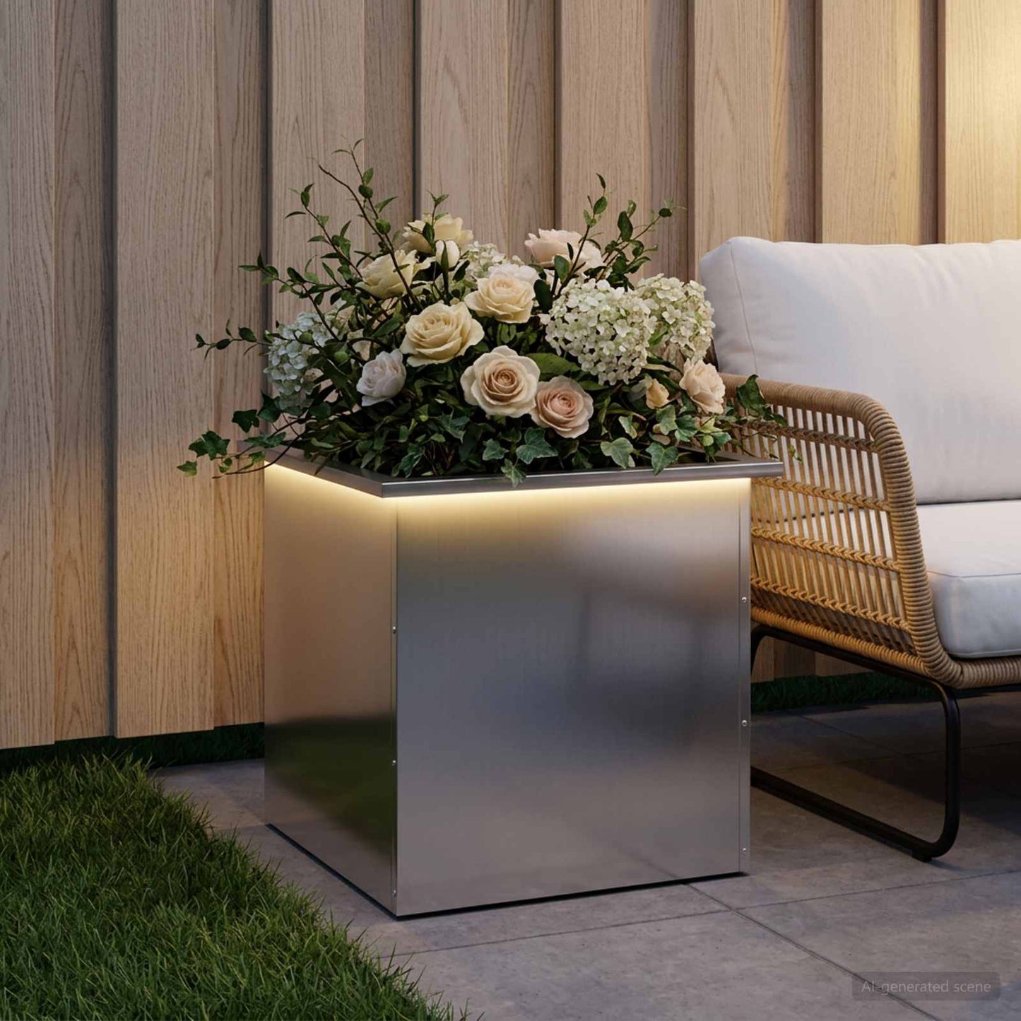 vidaXL Ζαρντινιέρα κήπου με LED Ασημί 50 × 50 × 48 εκ
