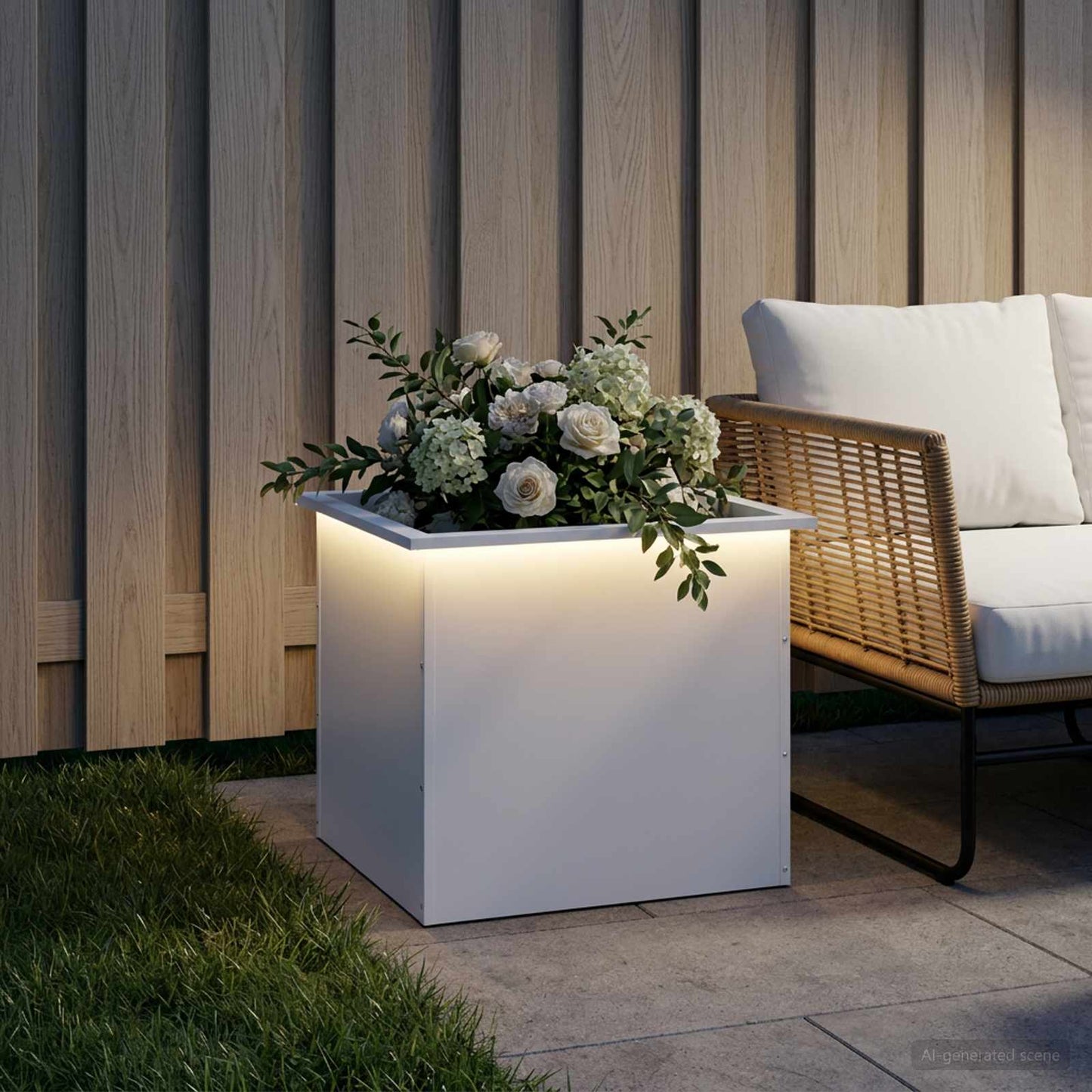 vidaXL Ζαρντινιέρα κήπου με LED Λευκό 50 x 60 x 48 εκ Ατσάλι
