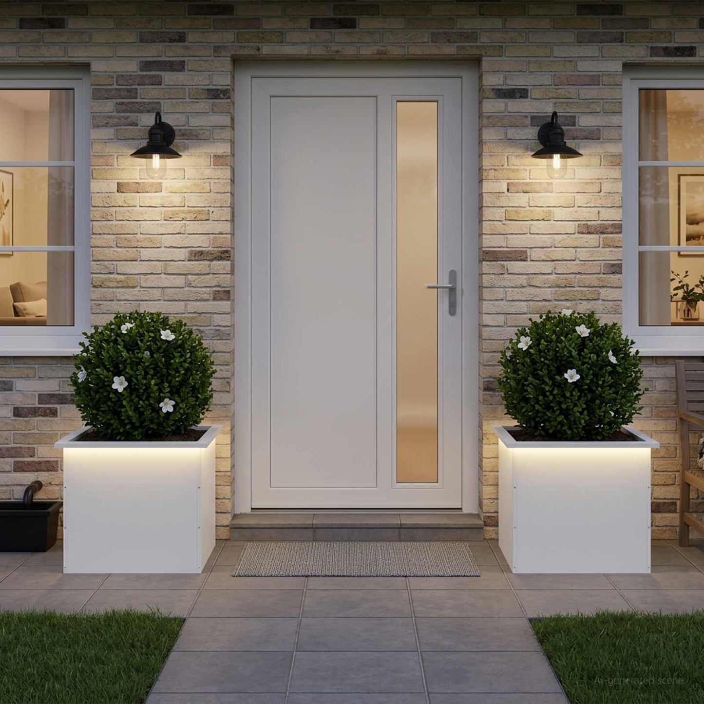 vidaXL Ζαρντινιέρα κήπου με LED 2 τμχ. Λευκό 50 x 60 x 48 εκ. Ατσάλι