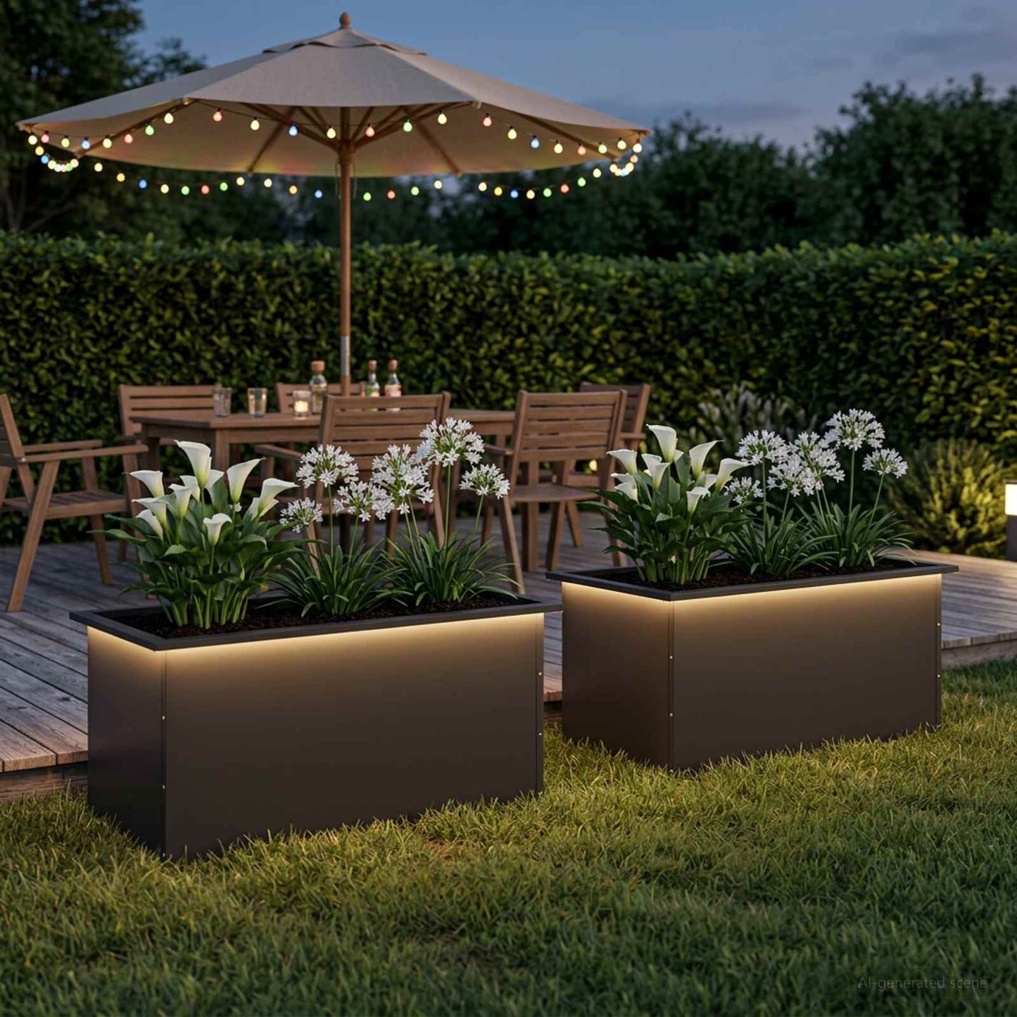 vidaXL Ζαρντινιέρα κήπου με LED 2 τμχ. Μαύρο 50 × 80 × 48 εκ Ατσάλι