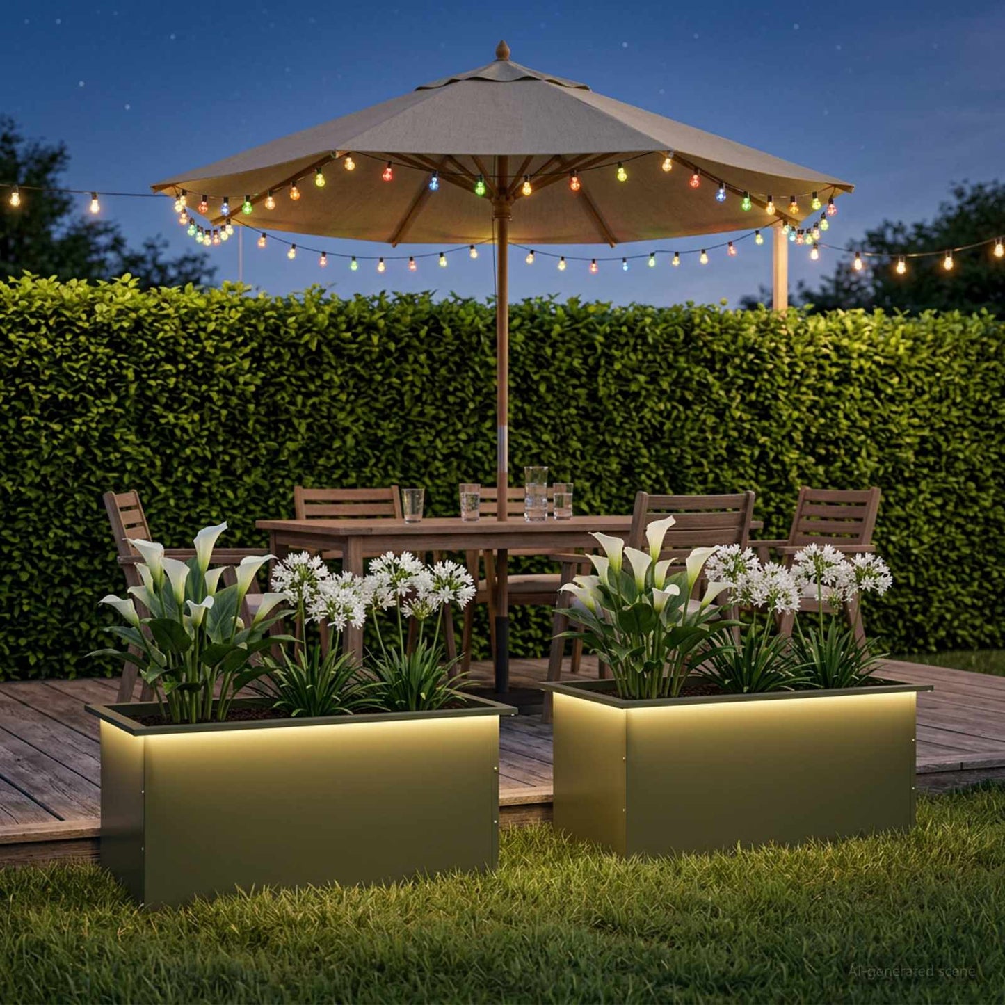 vidaXL Ζαρντινιέρα κήπου με LED 2 τμχ. Λαδί 50 × 80 × 48 εκ Ατσάλι
