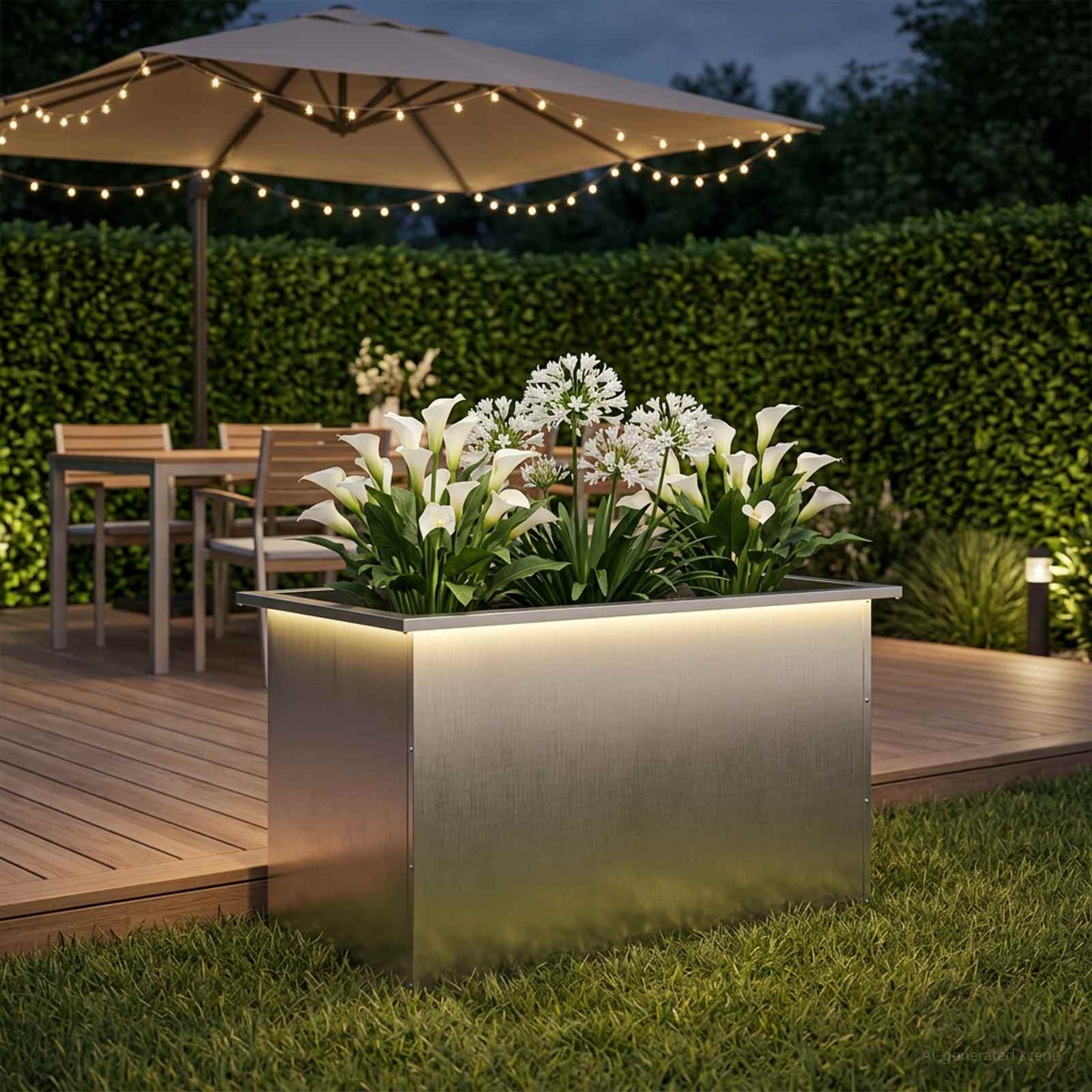 vidaXL Ζαρντινιέρα κήπου με LED Ασημί 50 × 80 × 48 εκ