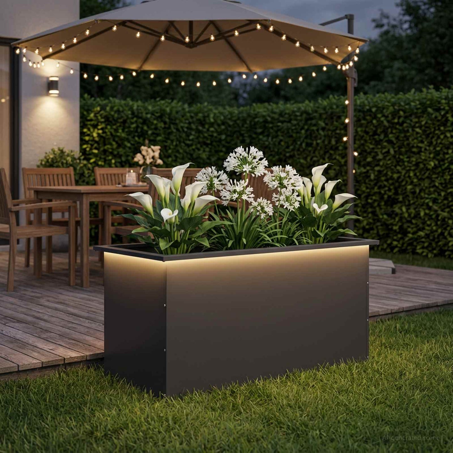 vidaXL Ζαρντινιέρα κήπου με LED Μαύρο 50 × 100 × 48 εκ Ατσάλι