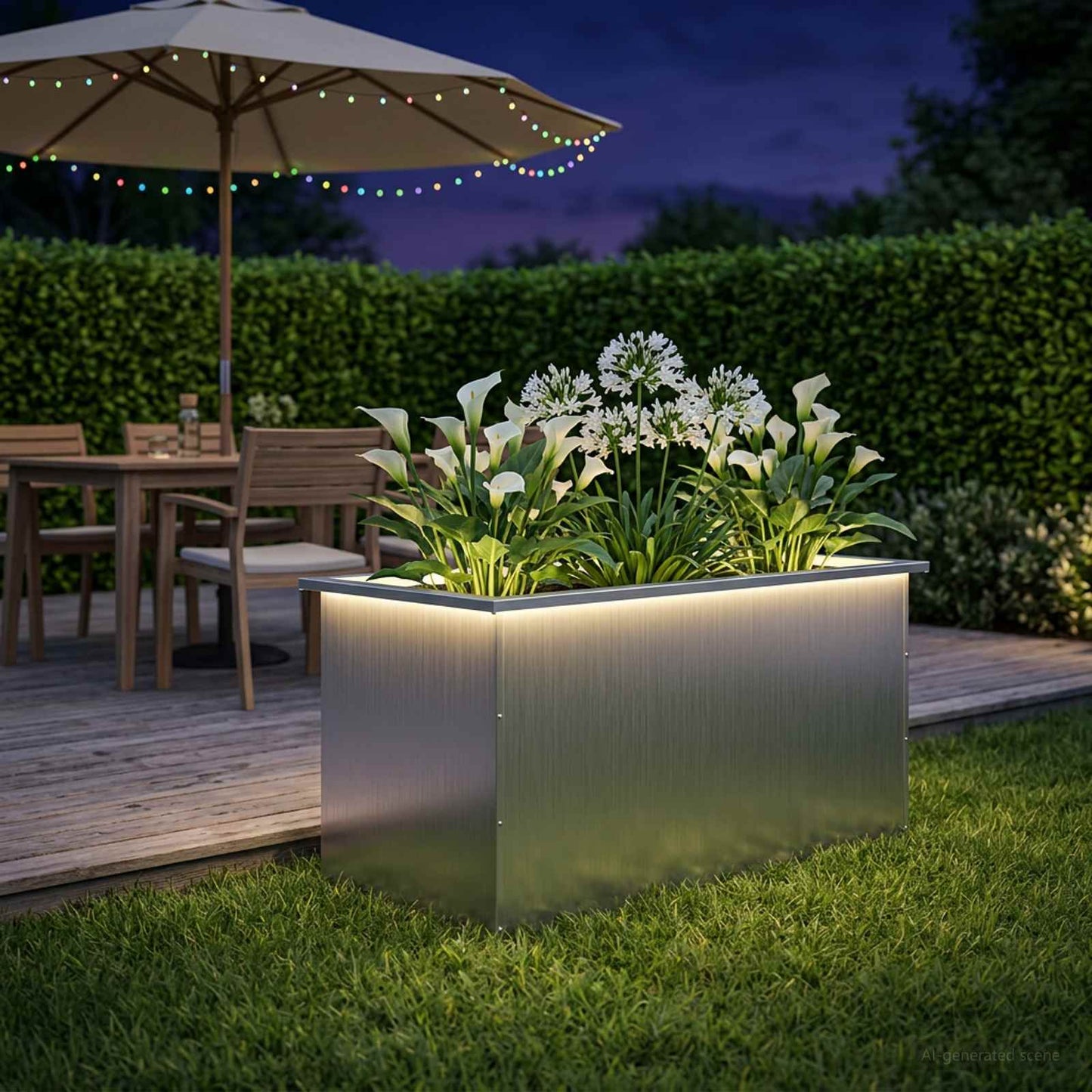 vidaXL Ζαρντινιέρα κήπου με LED Λευκό 50 × 100 × 48 εκ Ατσάλι