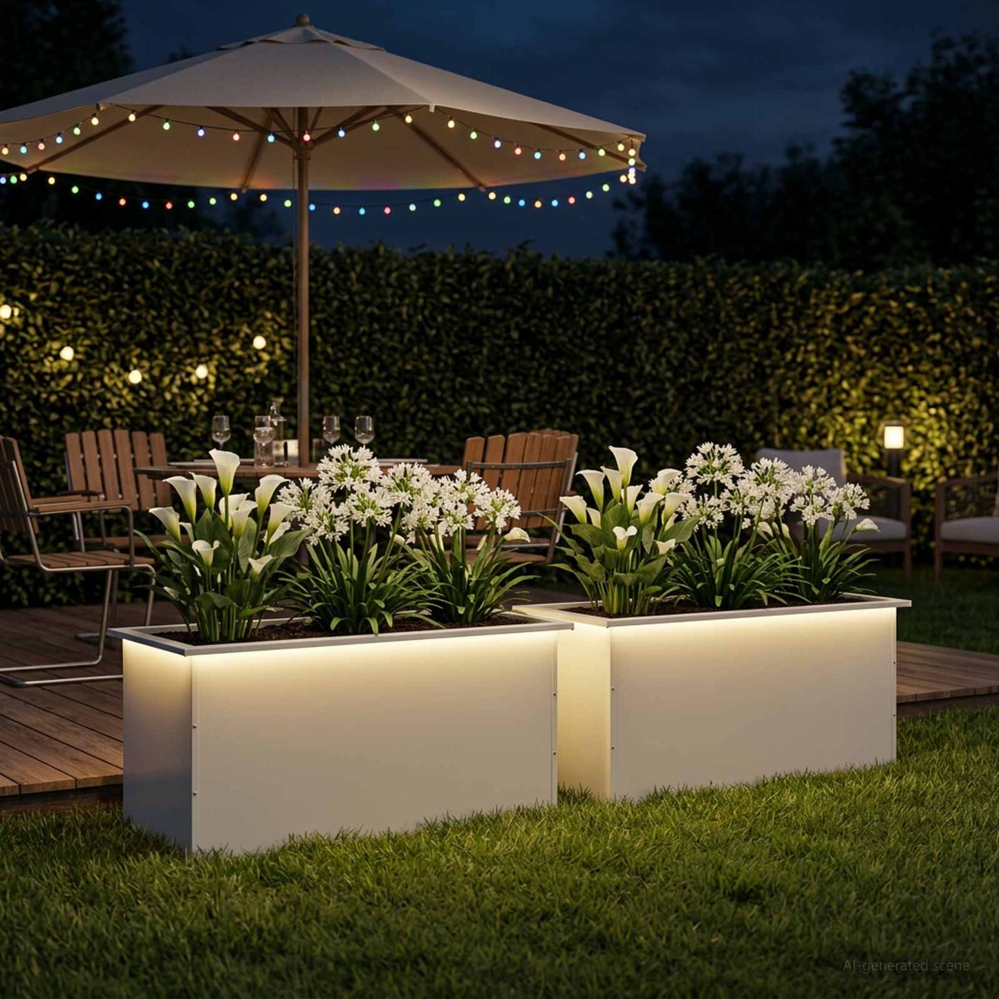 vidaXL Ζαρντινιέρα κήπου με LED 2 τμχ. Λευκό 50 × 100 × 48 εκ Ατσάλι