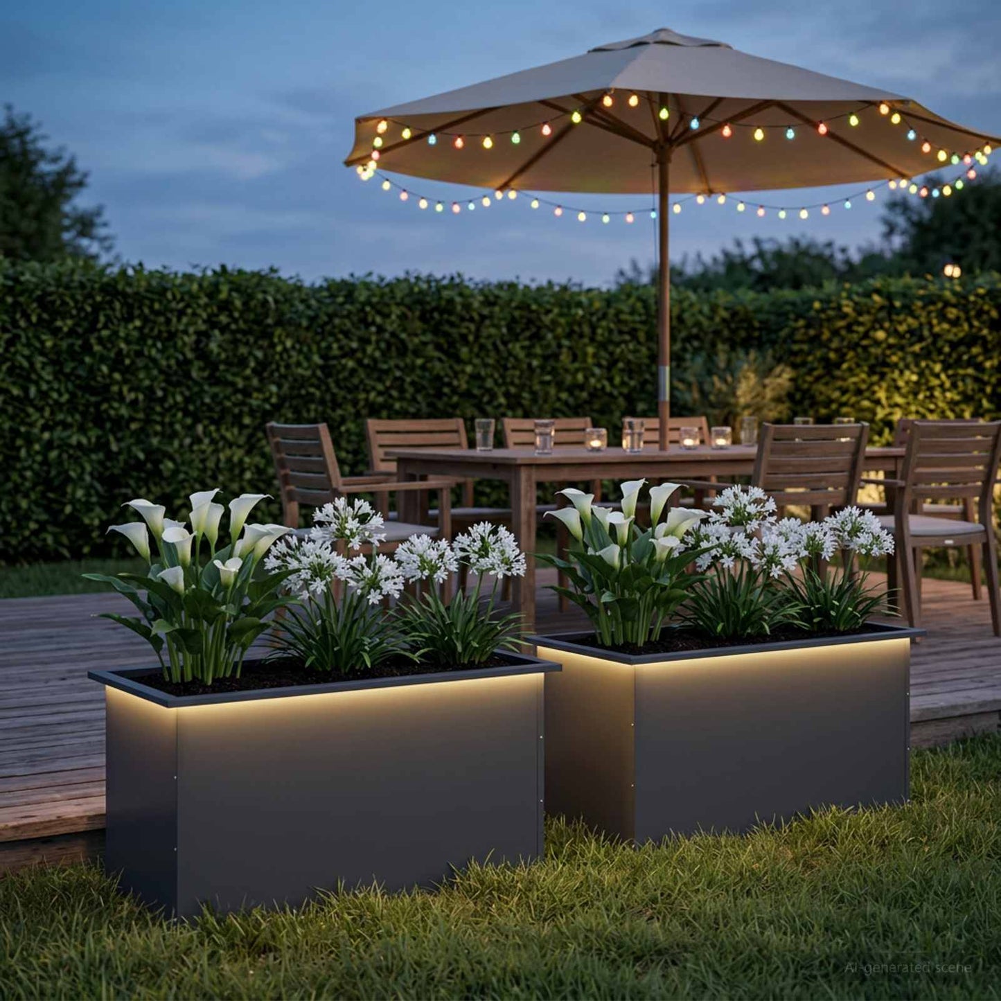 vidaXL Ζαρντινιέρα κήπου με LED 2 τμχ. Ανθρακί 50 × 100 × 48 εκ Ατσάλι