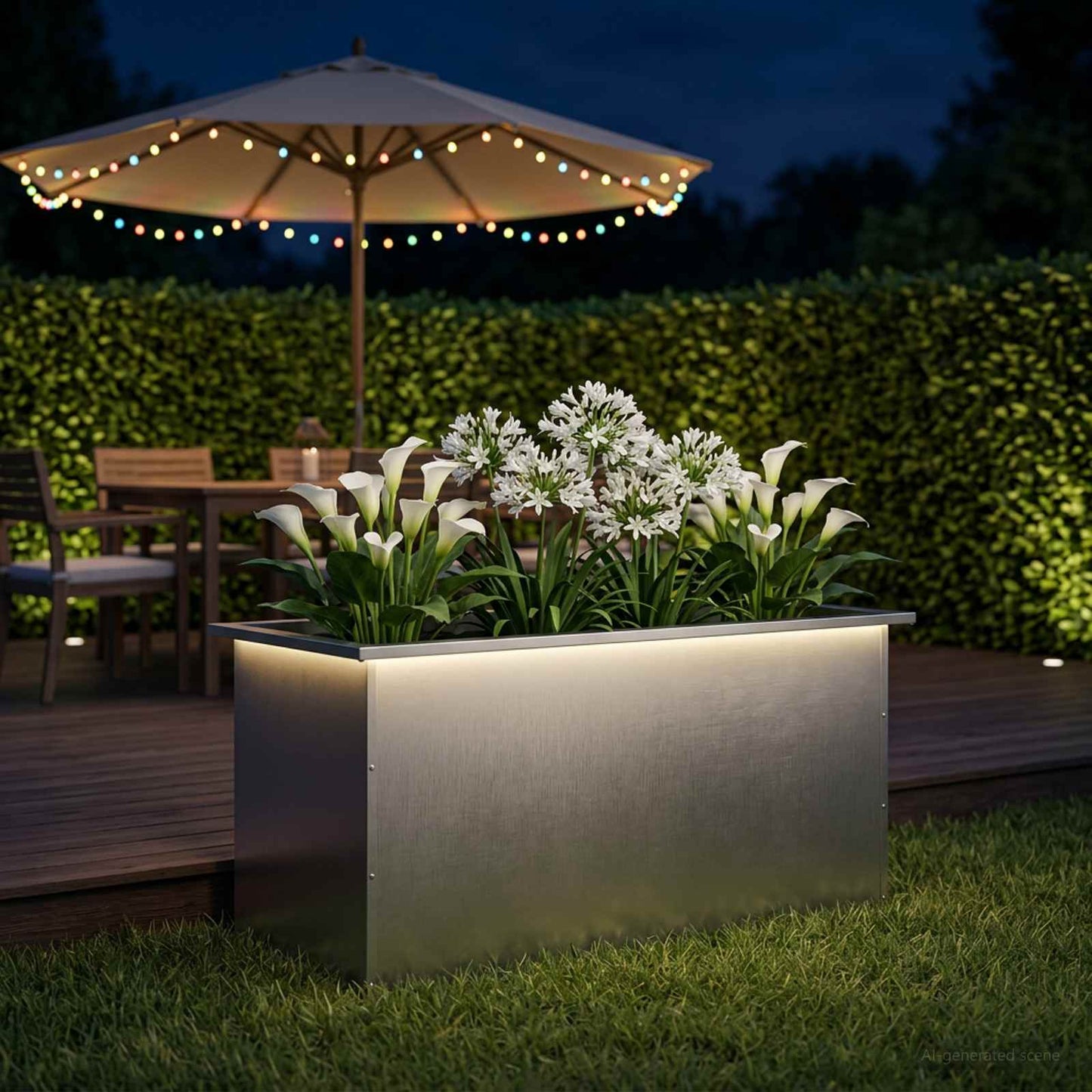 vidaXL Ζαρντινιέρα κήπου με LED Ασημί 50 × 100 × 48 εκ