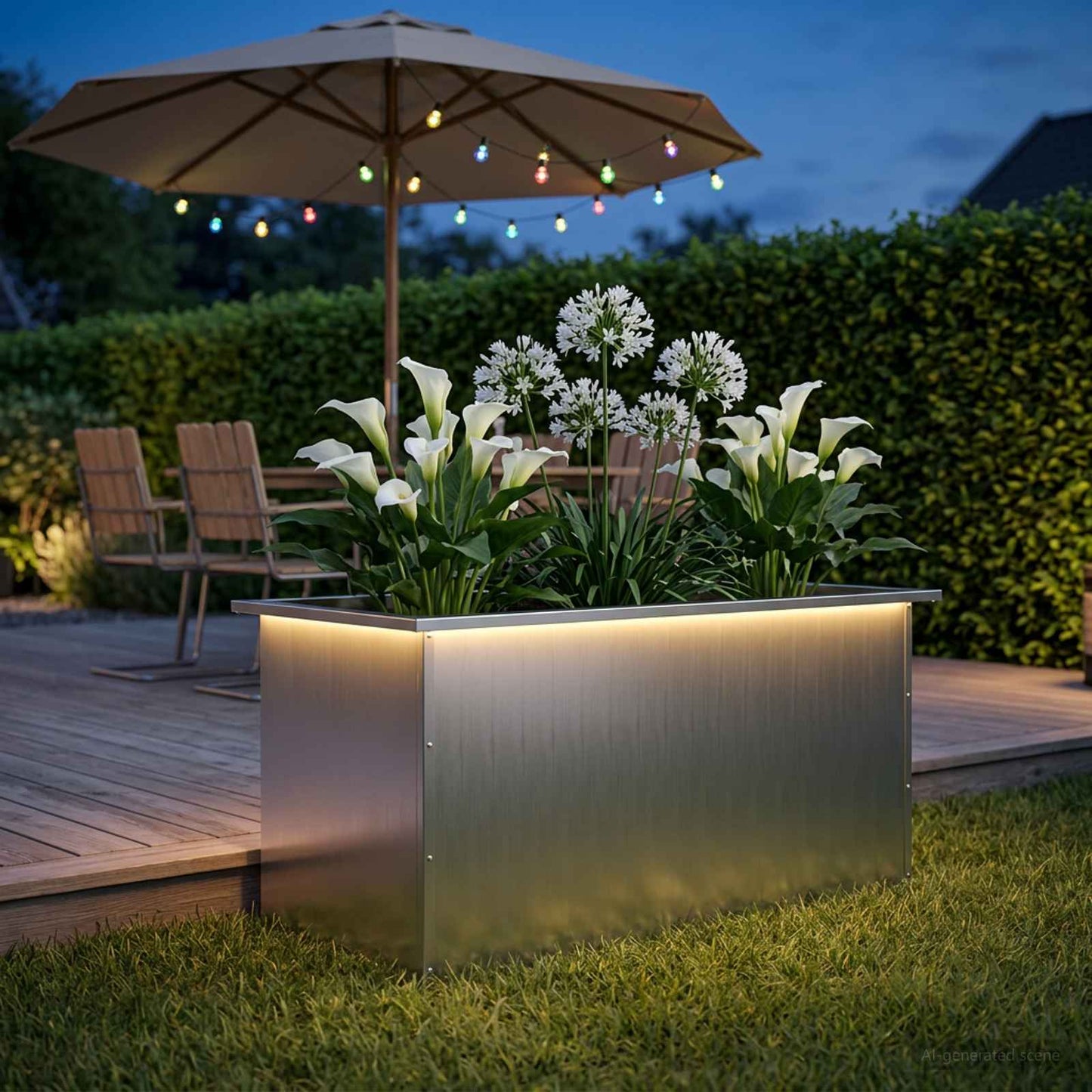 vidaXL Ζαρντινιέρα κήπου με LED Ασημί 50 × 100 × 48 εκ