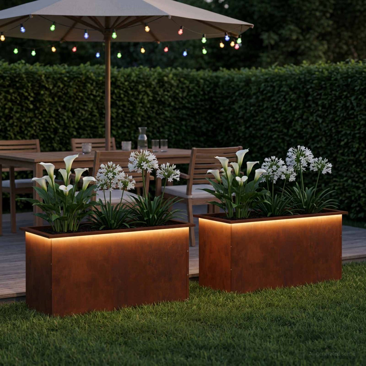 vidaXL Ζαρντινιέρα κήπου με LED 2 τμχ. Σκ rusty 50 × 100 × 48 εκ