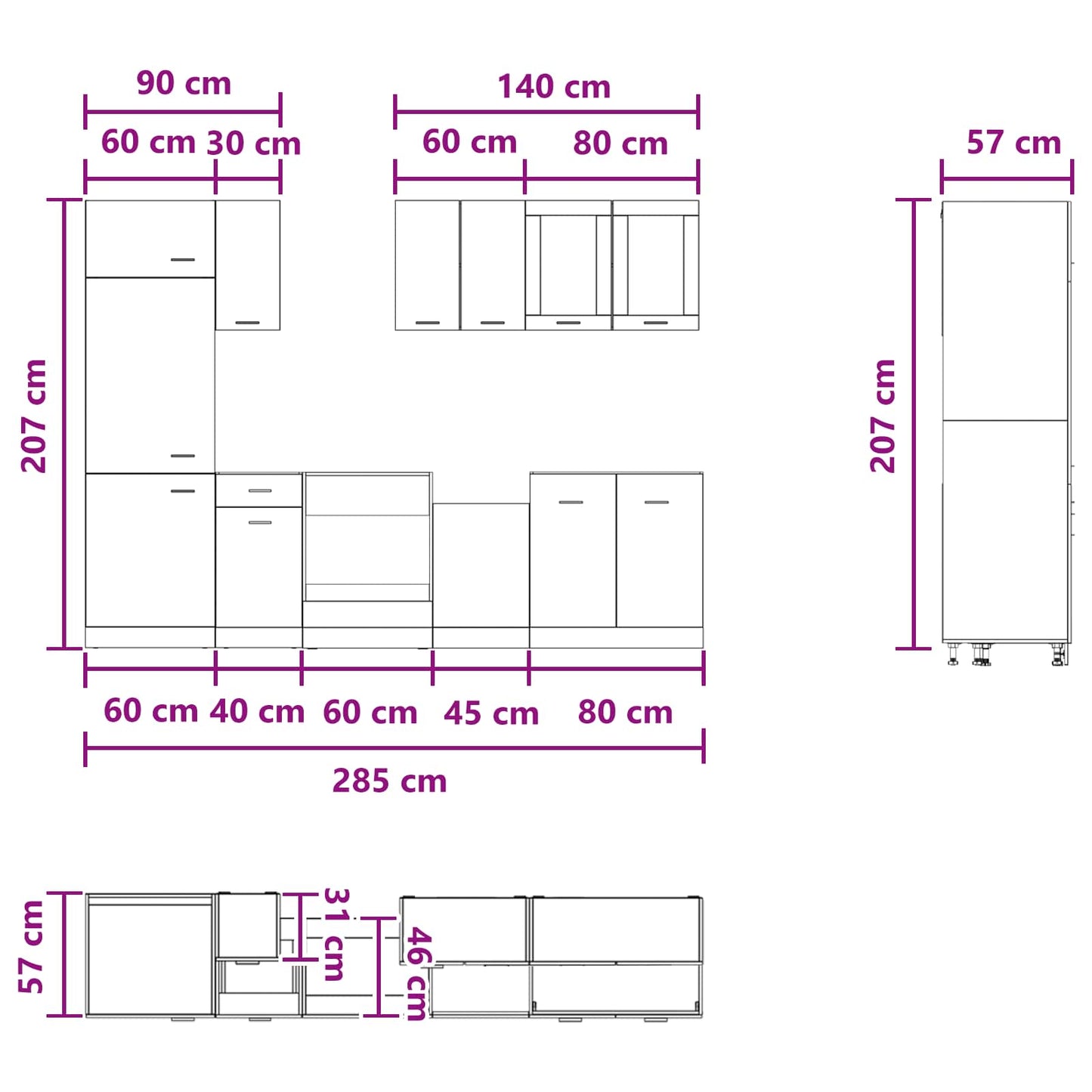 vidaXL Μονάδα κουζίνας Lyon 8 pcs Παλαιωμένο ξύλο Επεξεργασμένο Ξύλο