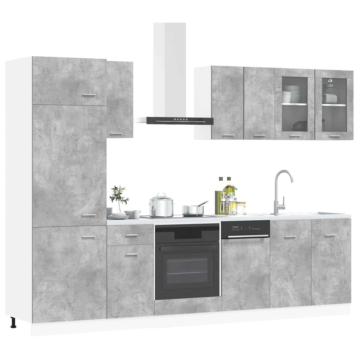 vidaXL Μονάδα κουζίνας Lyon 8 pcs Γκρι Σκυροδέματος Επεξεργασμένο Ξύλο