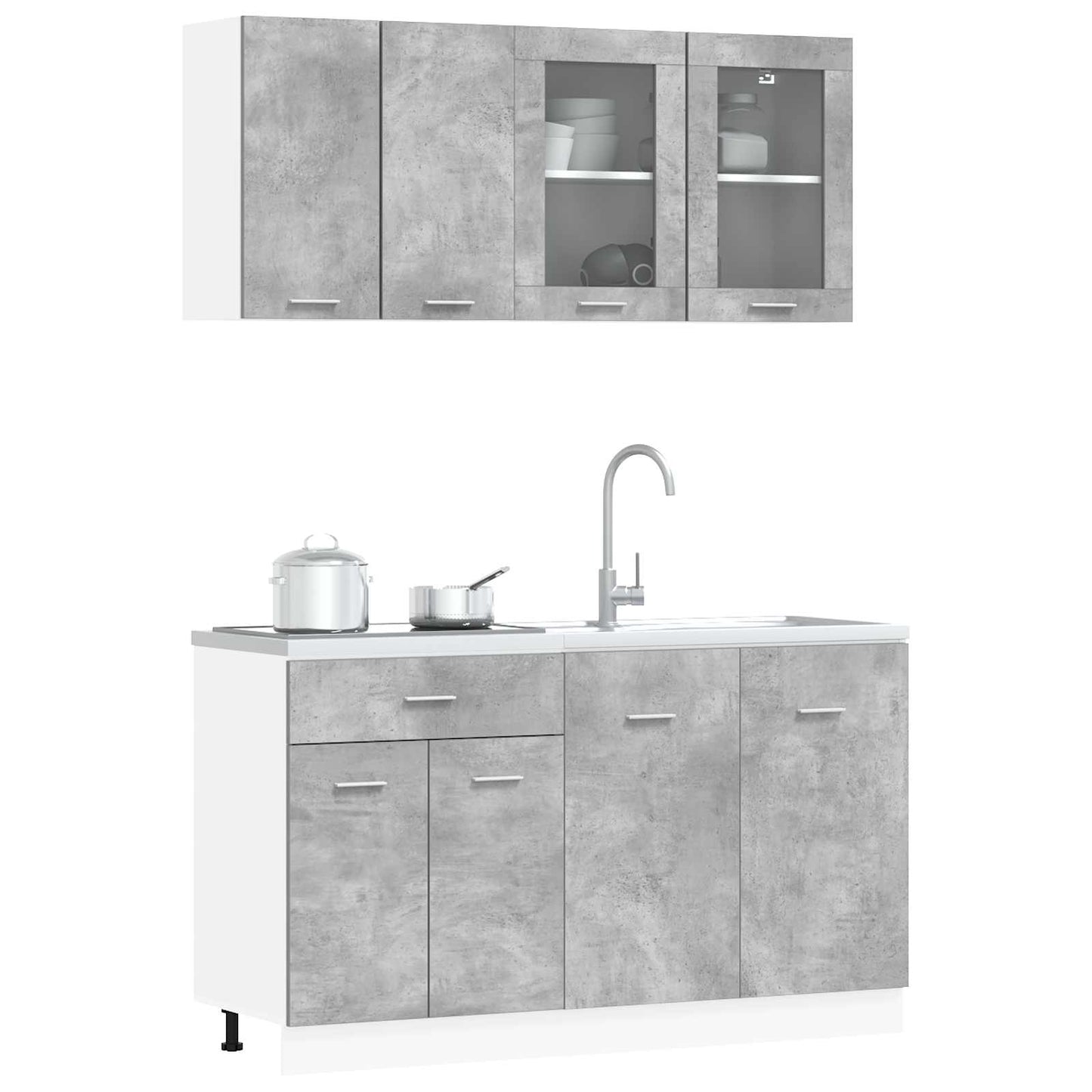 vidaXL Μονάδα κουζίνας Lyon 4 pcs Γκρι Σκυροδέματος Επεξεργασμένο Ξύλο