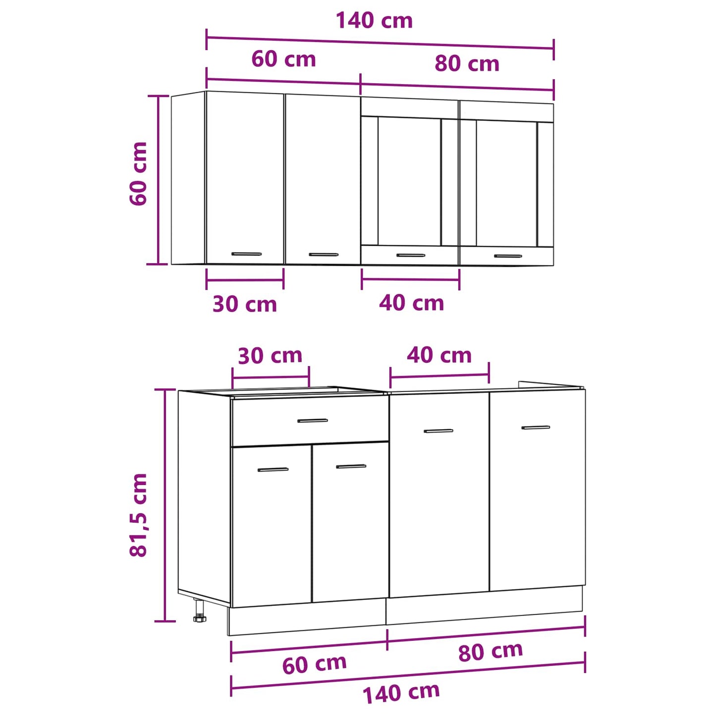 vidaXL Μονάδα κουζίνας Lyon 4 pcs Γκρι Σκυροδέματος Επεξεργασμένο Ξύλο