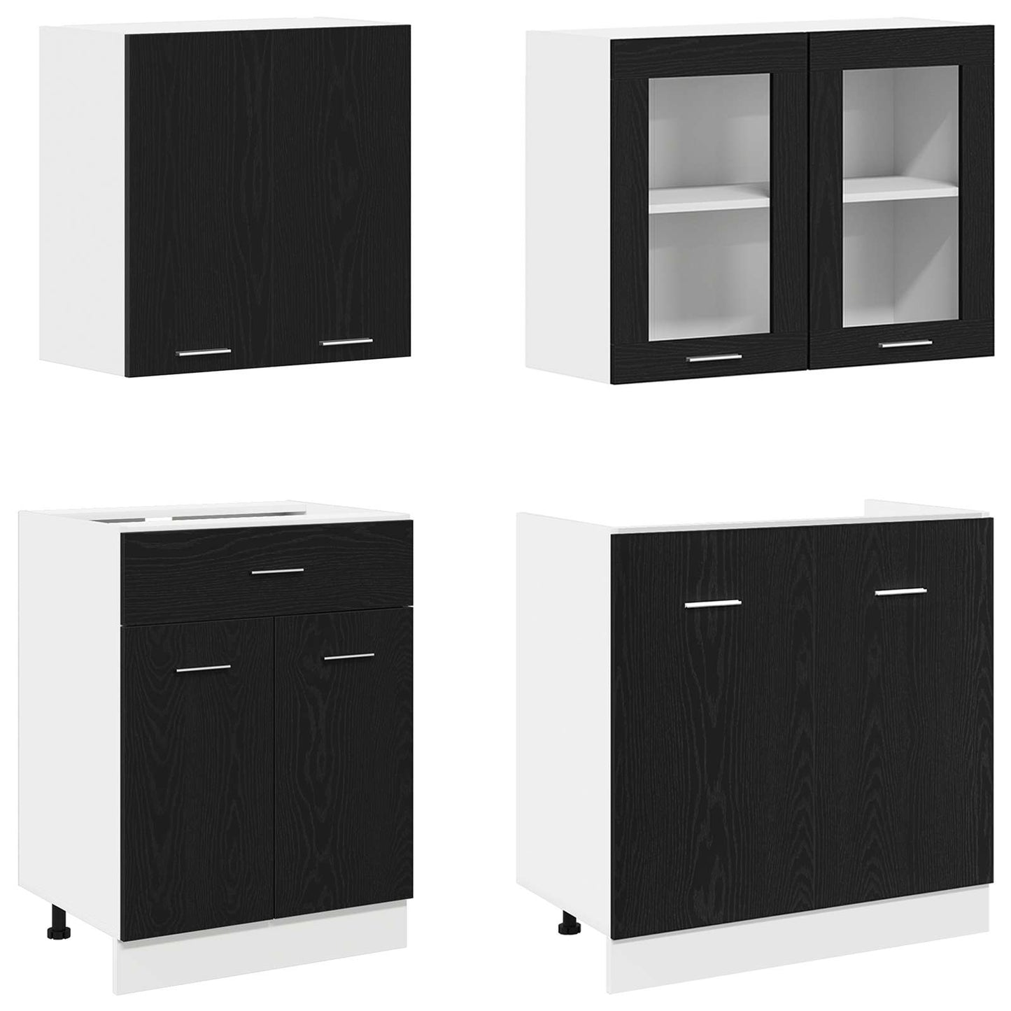 vidaXL Μονάδα κουζίνας Lyon 4 pcs Μαύρη Δρυς Επεξεργασμένο Ξύλο