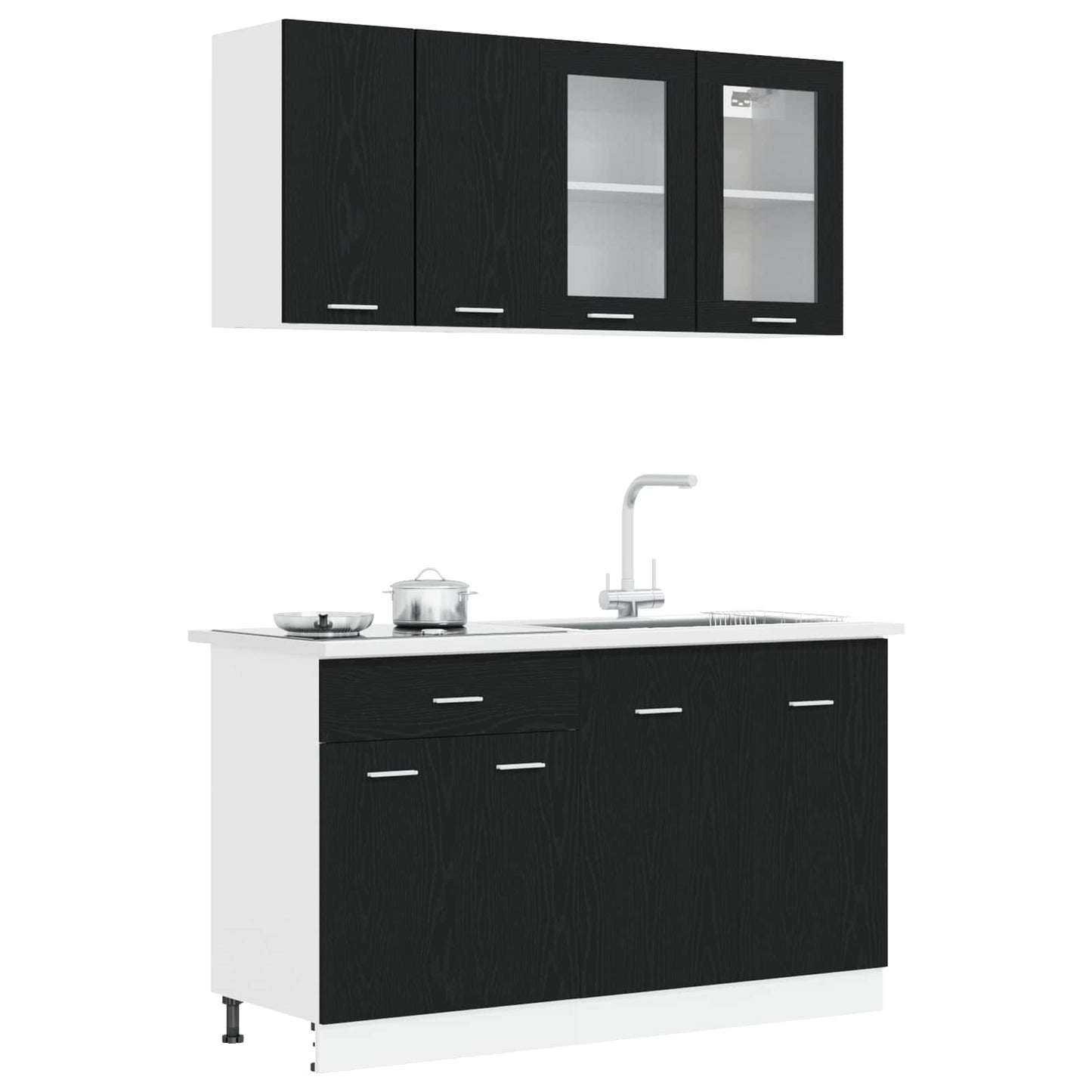 vidaXL Μονάδα κουζίνας Lyon 4 pcs Μαύρη Δρυς Επεξεργασμένο Ξύλο