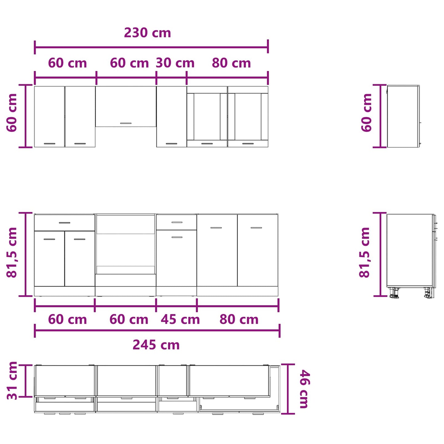 vidaXL Σετ Ντουλάπια Κουζίνας Lyon 8 pcs 240 x 46 x 81,5 εκ.
