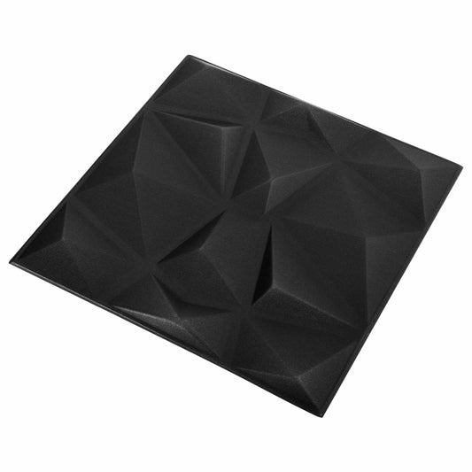 vidaXL Πάνελ τοίχου 12 pcs Διαμάντι Μαύρο 50 x 50 cm Φελιζόλ XPS