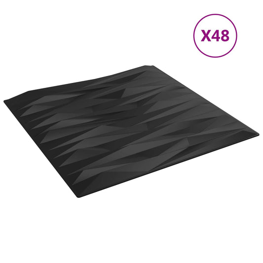 vidaXL Πάνελ τοίχου 48 pcs Μαύρη Πέτρα 50 x 50 cm Φελιζόλ XPS