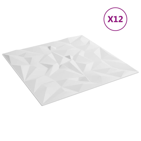 vidaXL Πάνελ τοίχου 12 pcs Λευκός 50 x 50 cm Φελιζόλ XPS