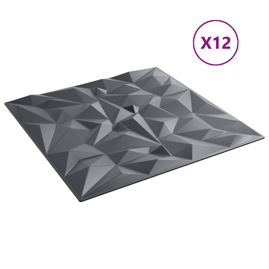 vidaXL Πάνελ τοίχου 12 pcs Αμέθυστος Γκρι 50 x 50 cm Φελιζόλ XPS