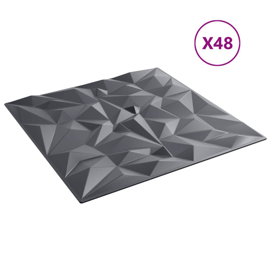 vidaXL Πάνελ τοίχου 48 pcs Αμέθυστος Γκρι 50 x 50 cm Φελιζόλ XPS