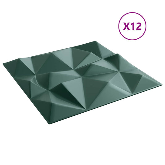 vidaXL Πάνελ τοίχου 12 pcs Διαμάντι Πράσινο 50 x 50 cm Φελιζόλ XPS