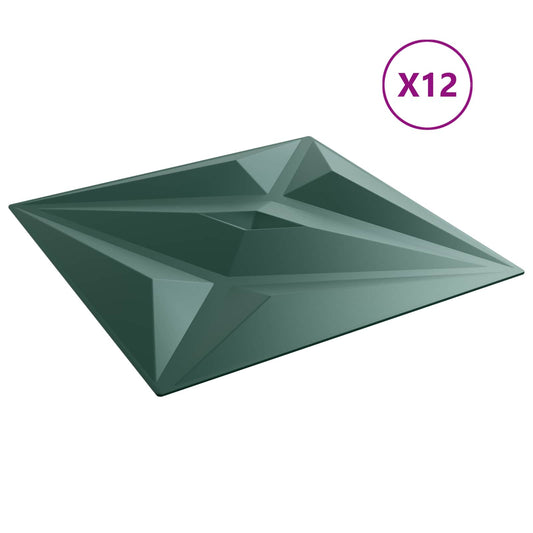 vidaXL Πάνελ τοίχου 12 pcs Αστέρι Πράσινο 50 x 50 cm Φελιζόλ XPS