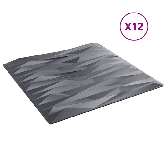 vidaXL Πάνελ τοίχου 12 pcs Γκρίζο Πέτρες 50 x 50 cm Φελιζόλ XPS