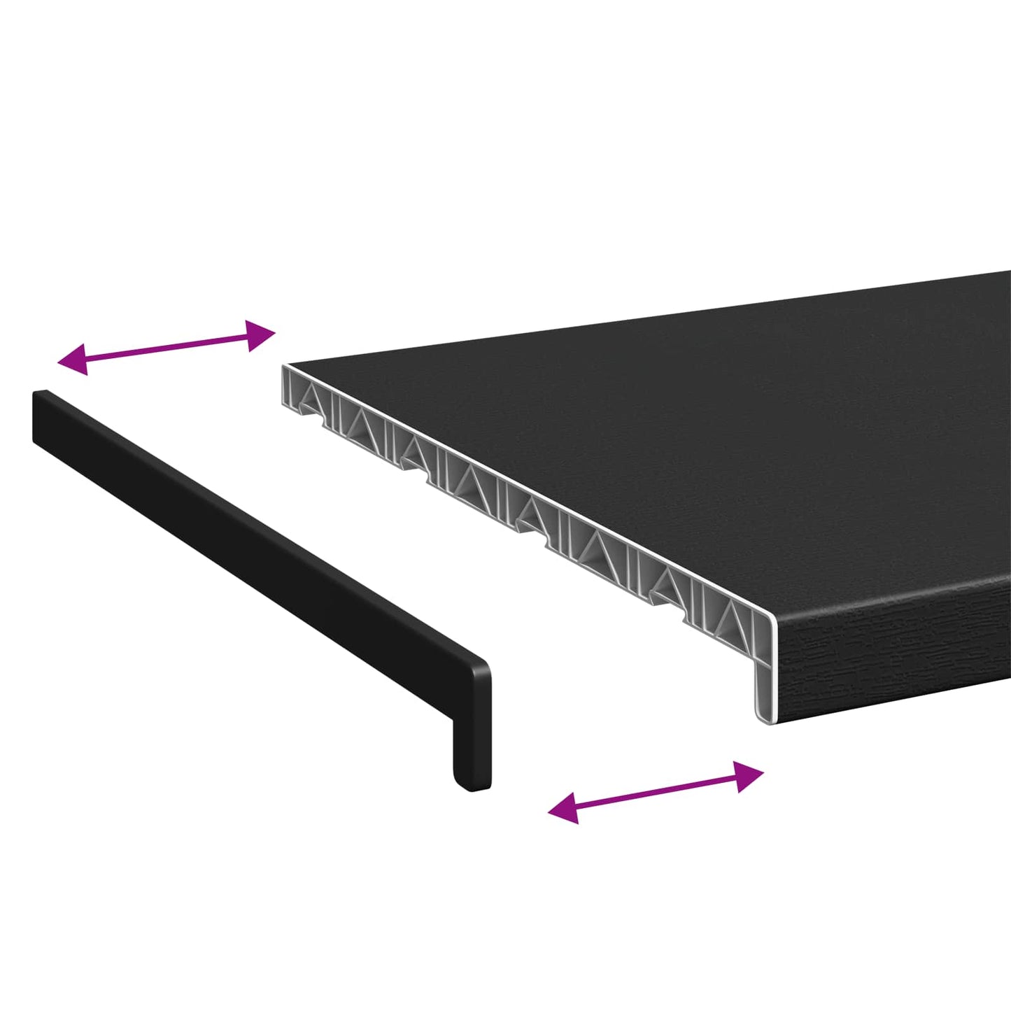vidaXL Σαβανωτό Παραθύρου Μαύρο με ξύλινη υφή 160 x 45 x 4,5 εκ PVC