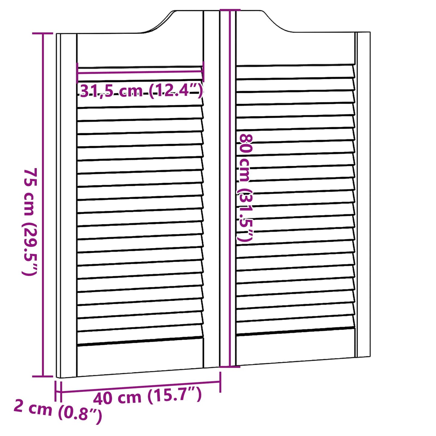 vidaXL Πόρτες Swing 2 τμχ. 80 x 40 cm Μασίφ Ξύλο Πεύκου Λευκό