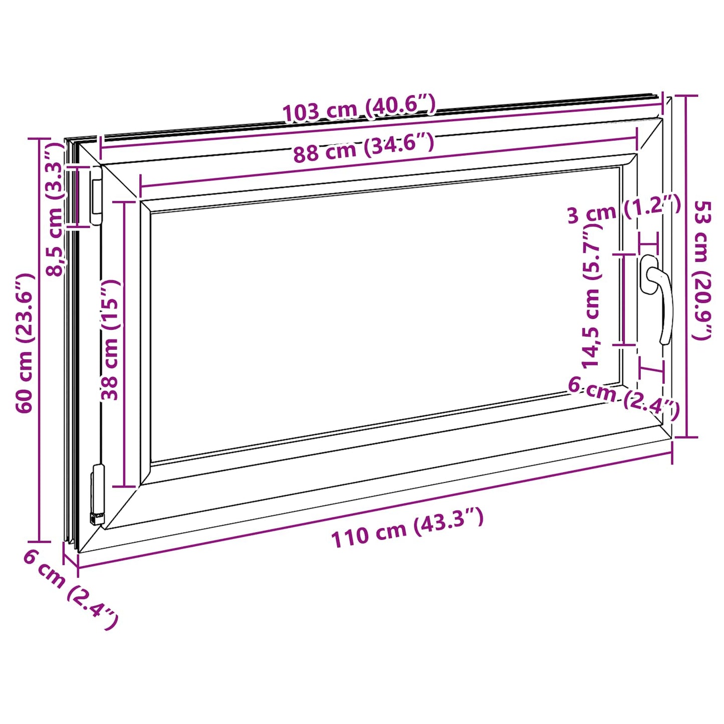 vidaXL Παράθυρο Κάτω Στρώματος RISOR 110 x 60 cm PVC και Γυαλί Ανθρακί
