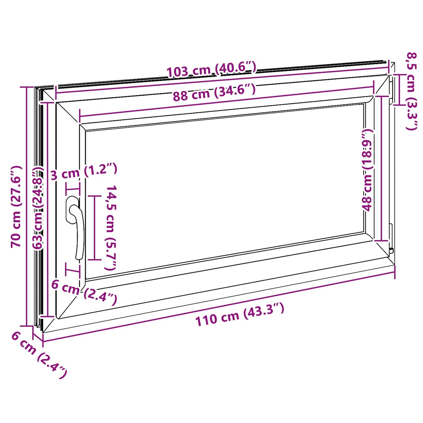 vidaXL Παράθυρο Κάτω Στρώματος RISOR 110 x 70 cm PVC και Γυαλί Ανθρακί
